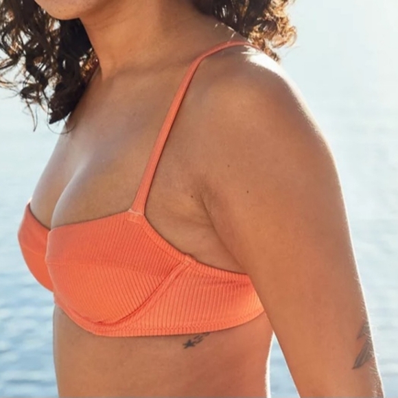 Aerie Shine Ribbed Orange Underwire Bikini Swim Swimsuit Top Size 36C New Beach - Picture 1 of 6